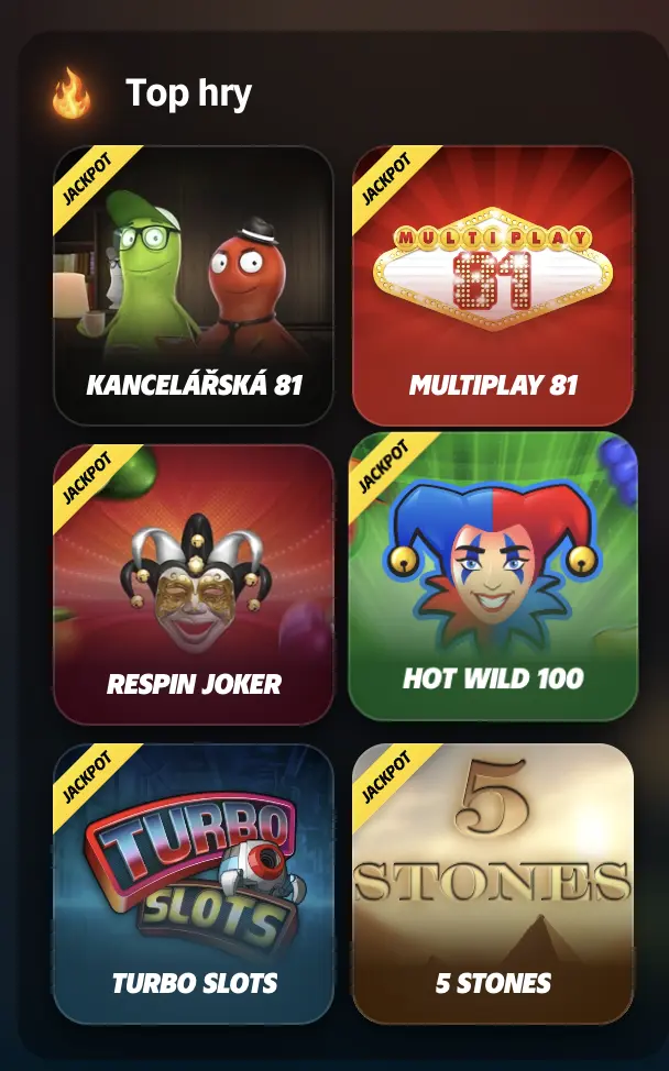 Top hry v Radioservis Hry – výběr jackpotových automatů oblíbených mezi hráči Přehled nejpopulárnějších her v Radioservis Hry – Kancelářská 81, Multiplay 81, Respin Joker, Hot Wild 100, Turbo Slots a 5 Stones